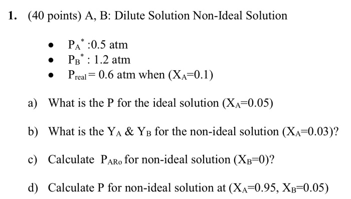 Solved Points A B Dilute Solution Non Ideal Chegg