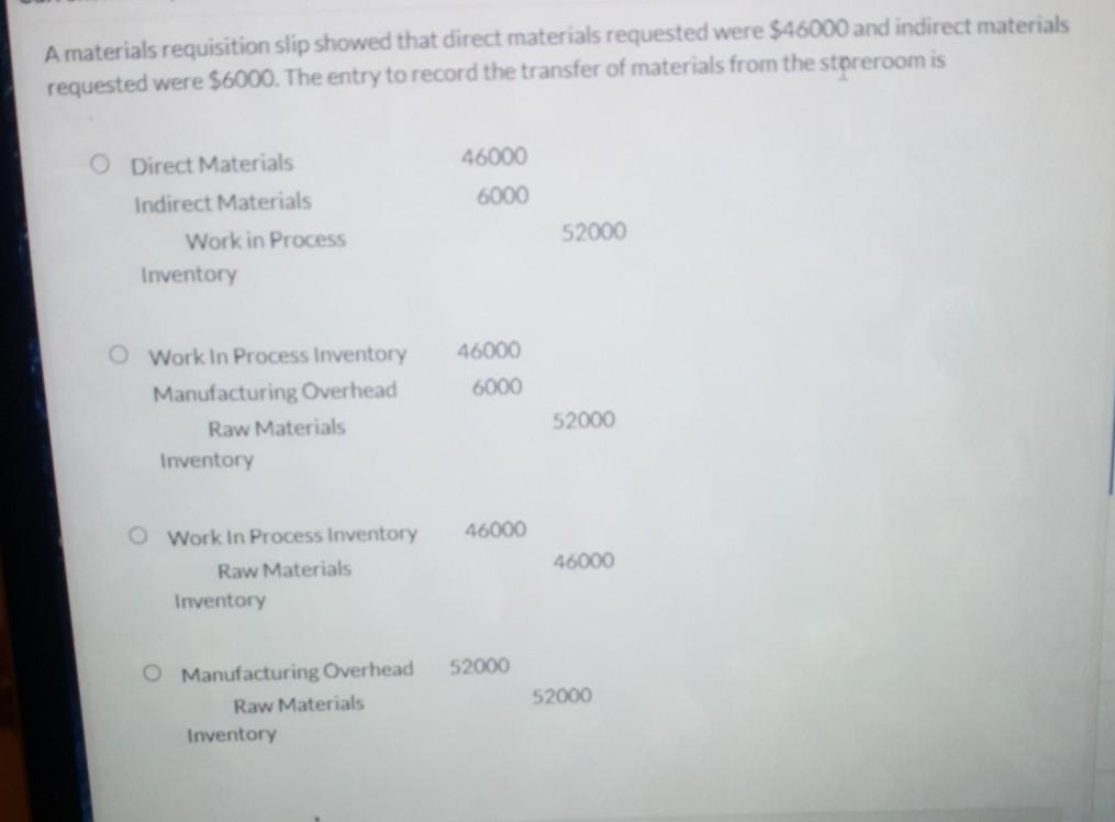 Solved A Materials Requisition Slip Showed That Direct Chegg