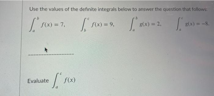 Solved Use The Values Of The Definite Integrals Below To Chegg