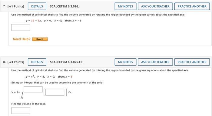 Solved 7 1 Points DETAILS SCALCET9M 6 3 026 MY NOTES Chegg