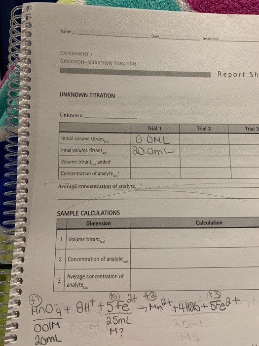 Solved Name Instructor Experiment Oxidation Reduction Chegg