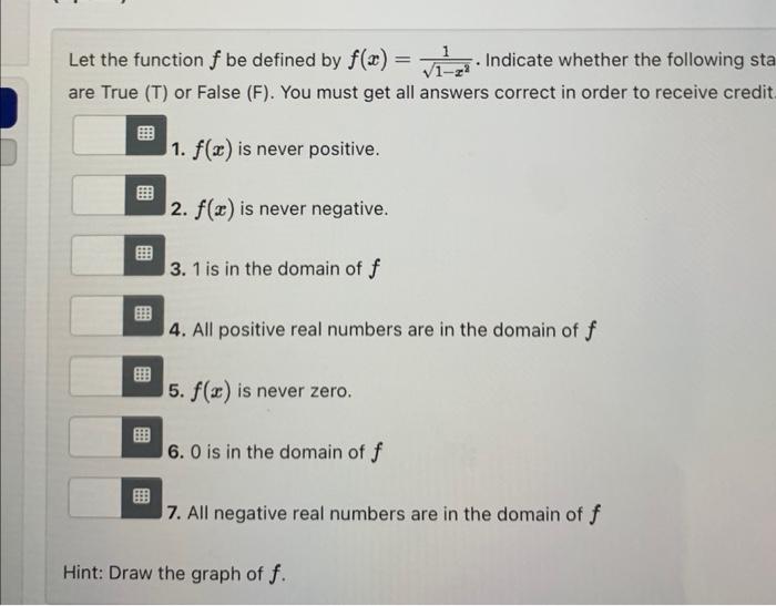 Solved Let The Function F Be Defined By F X 1x21 Indicate Chegg