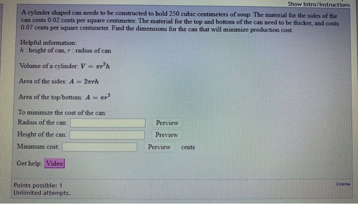 Solved Show Intro Instructions A Cylinder Shaped Can Needs Chegg