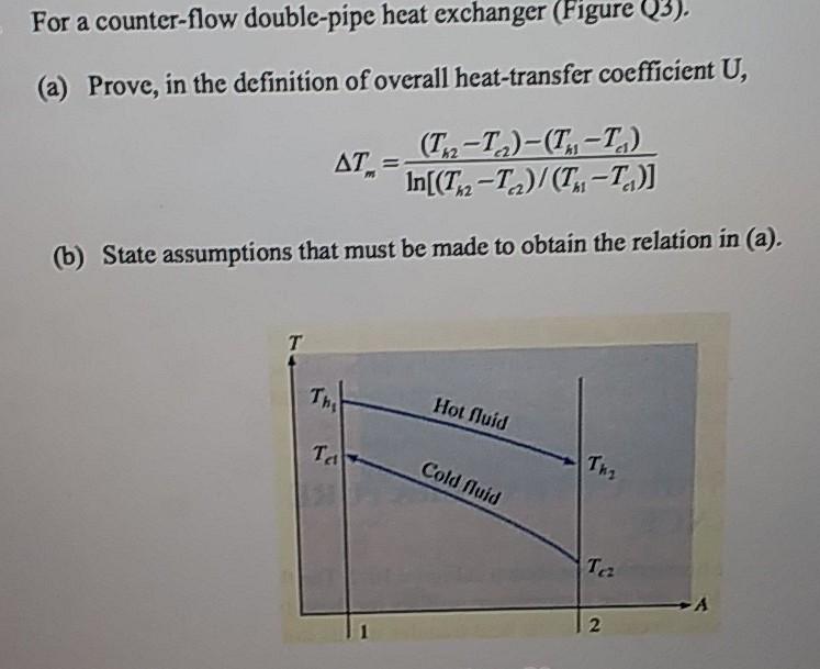 Solved For A Counter Flow Double Pipe Heat Exchanger Figure Chegg