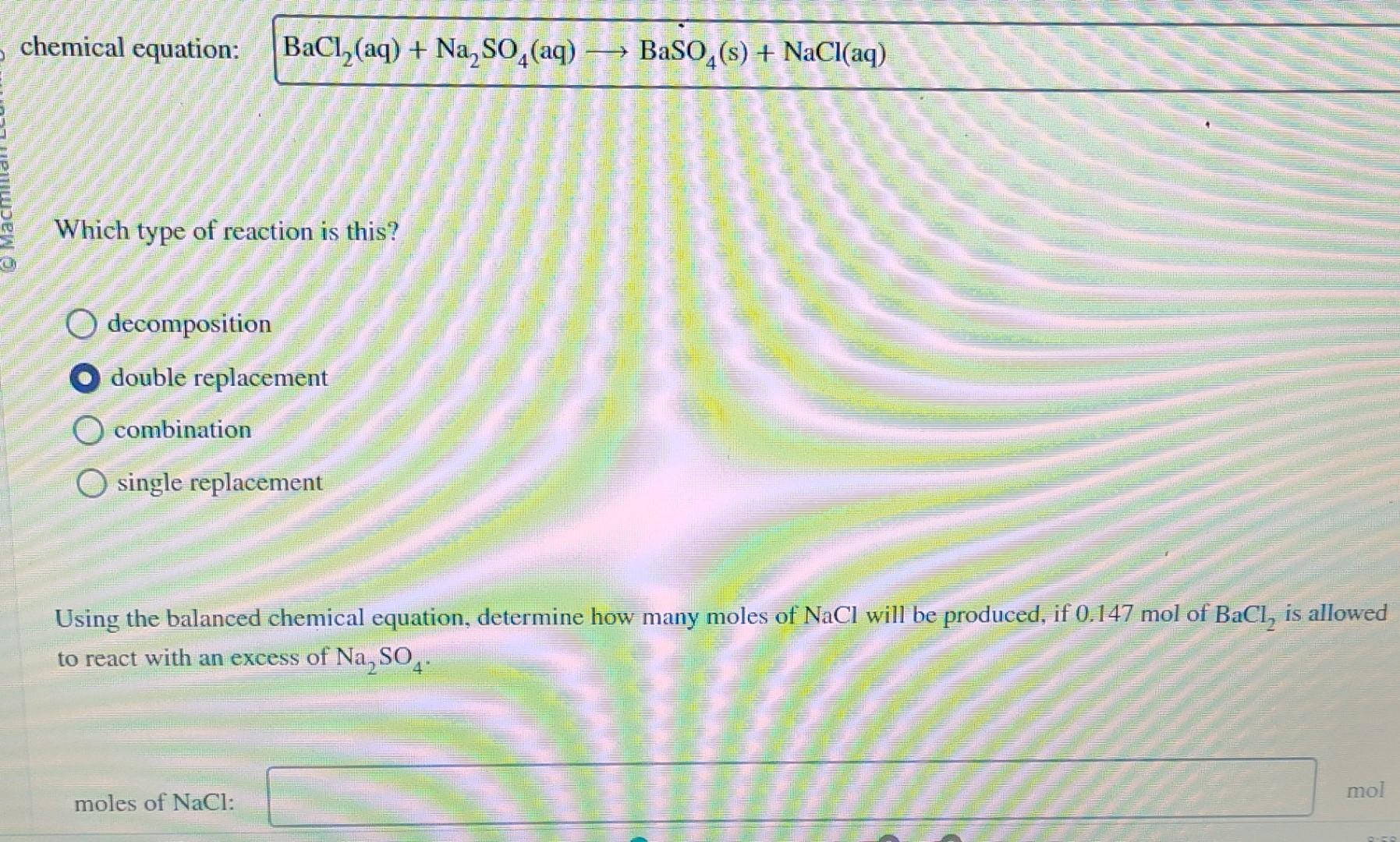 Solved Chemical Equation Bacl Aq Na So Aq Baso Chegg