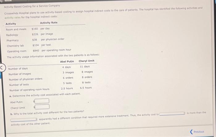 Solved Activity Based Costing For A Service Company Chegg