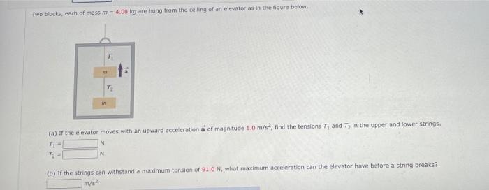 Solved Two Blocks Each Of Mass M 4 00 Kg Are Hung From Chegg