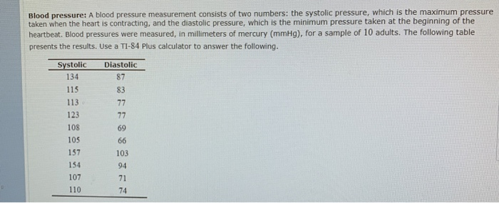 Solved Blood Pressure A Blood Pressure Measurement Consists Chegg