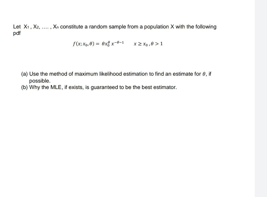 Solved Let X1 X2 Xn Constitute A Random Sample From Chegg