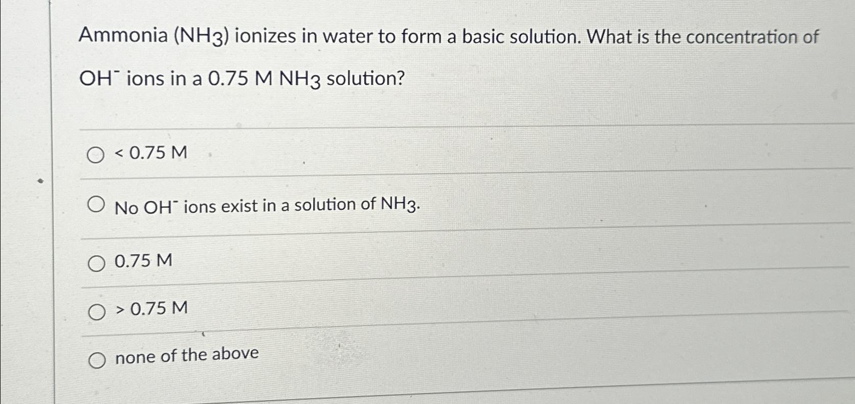 Solved Ammonia NH 3 Ionizes In Water To Form A Basic Chegg