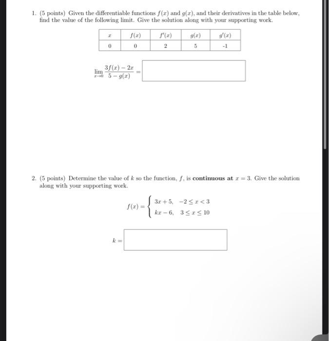 Solved Points Given The Differentiable Functions F X Chegg