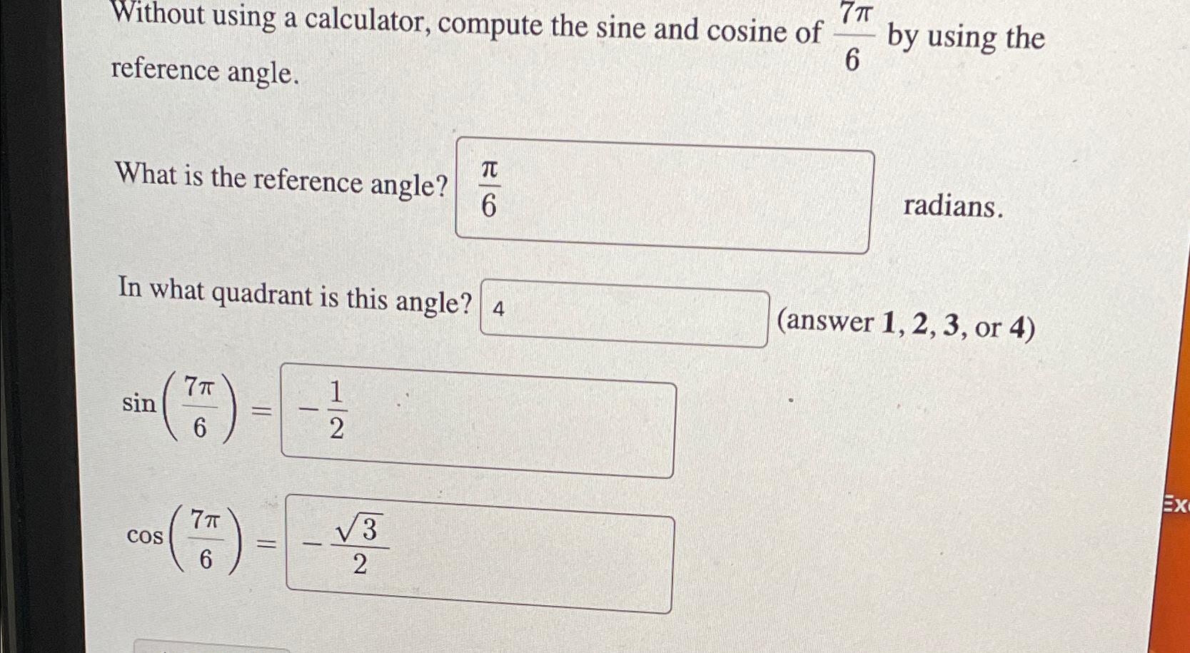 Solved Without Using A Calculator Compute The Sine And Chegg