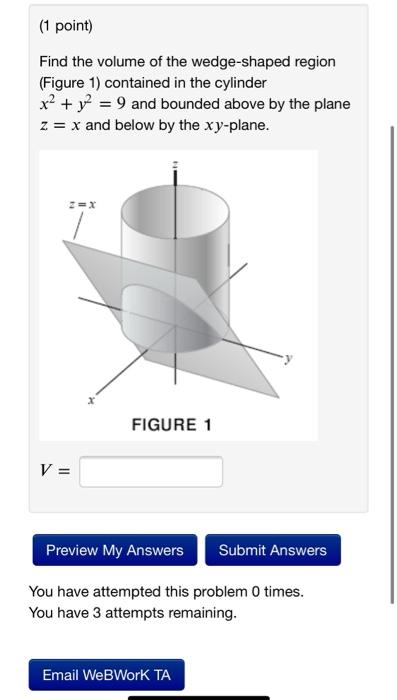 Solved Point Find The Volume Of The Wedge Shaped Region Chegg