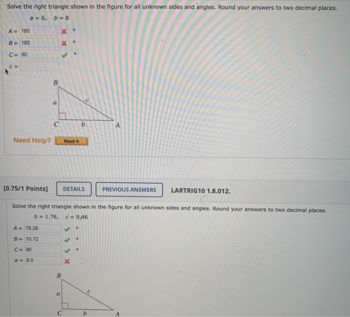 Solved Solve The Right Triangle Shown In The Figure For All Chegg