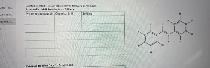 Solved Create Expected H1 NMR Tables For The Following Chegg