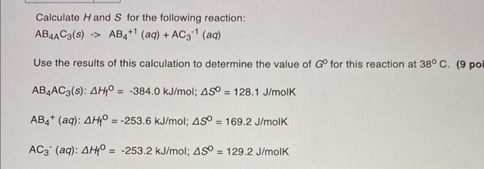 Solved Calculate H And S For The Following Chegg