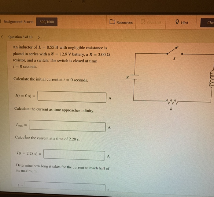 Solved Assignment Score 500 1000 Resources Give Up Hint Chegg