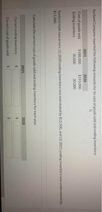 Solved Sunland Company Reported The Following Amounts For Chegg