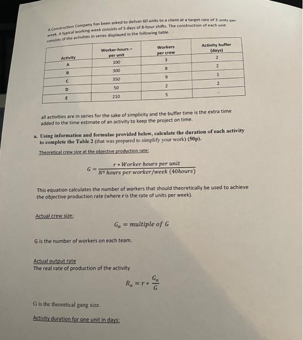 Solved A Construction Company Has Been Asked To Deliver 60 Chegg