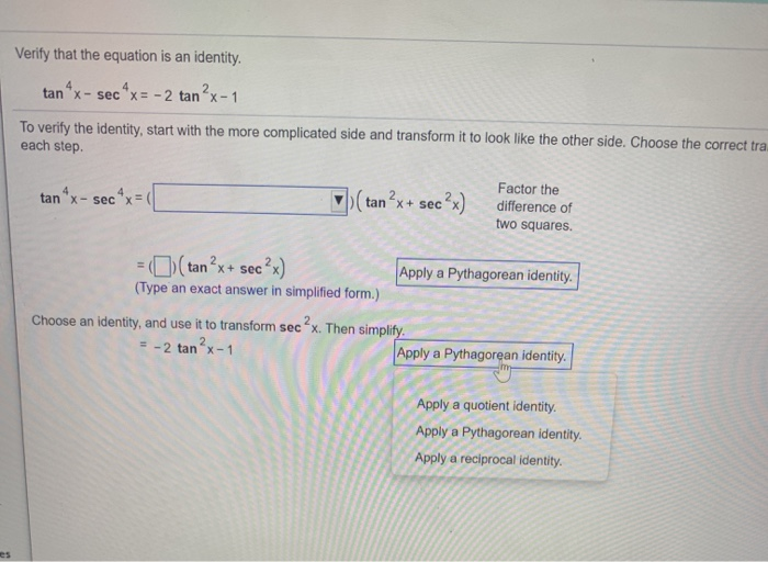 Solved Verify That The Equation Is An Identity Tan 4x Chegg