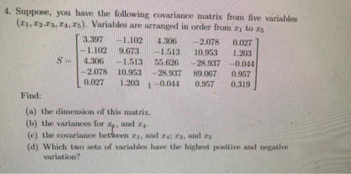 Solved Suppose You Have The Following Covariance Matrix Chegg