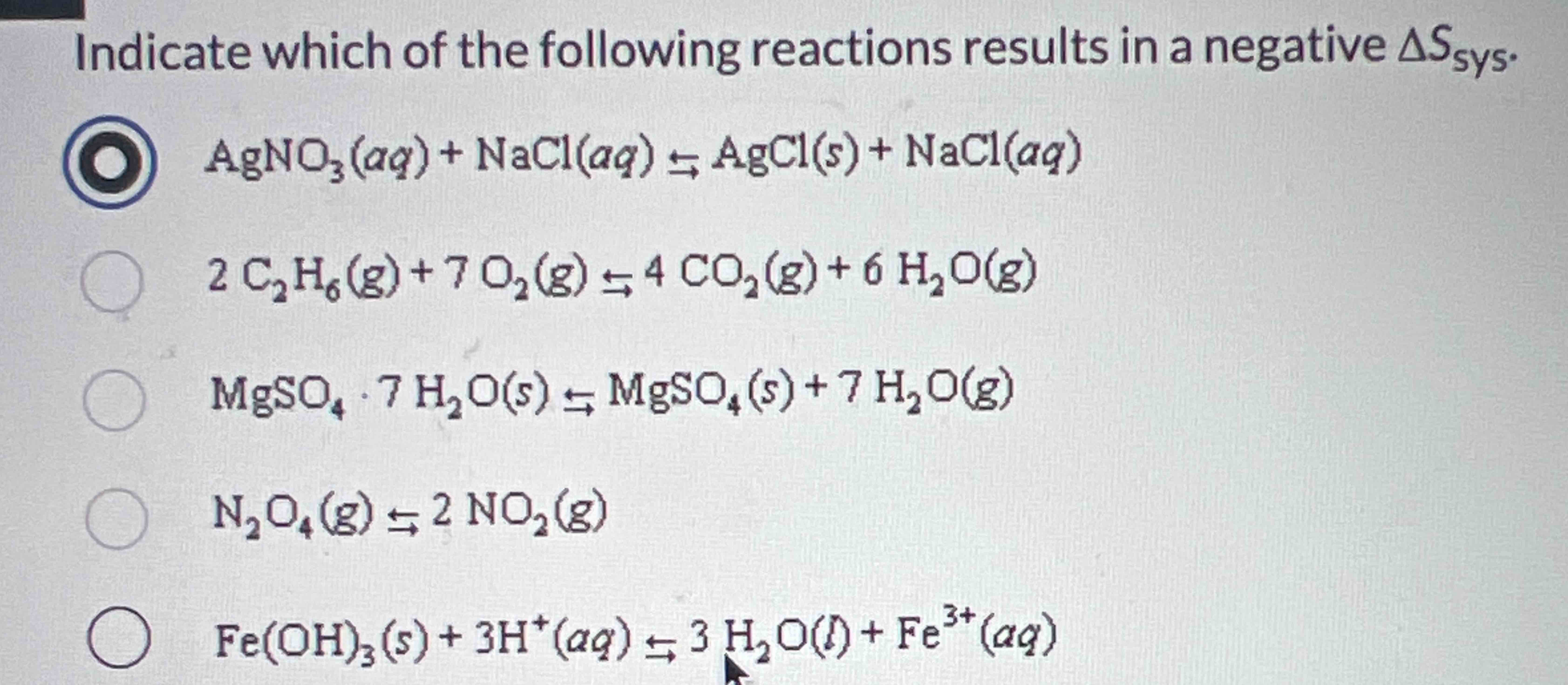 Solved Indicate Which Of The Following Reactions Results In Chegg