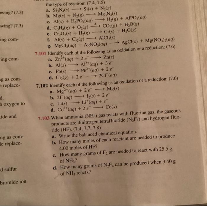 Solved The Type Of Reaction 7 4 7 5 A Si3 Chegg