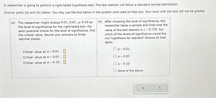 Solved A Researcher Is Going To Perform A Right Tailed Chegg