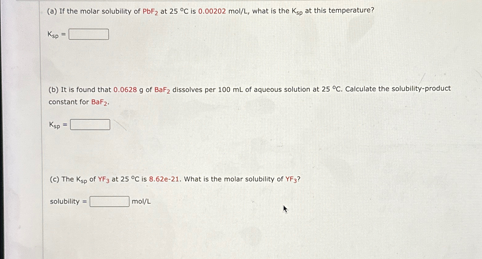 Solved A If The Molar Solubility Of Pbf At C Is Chegg