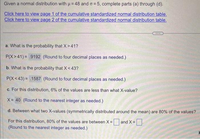 Solved Given A Normal Distribution With Mu And