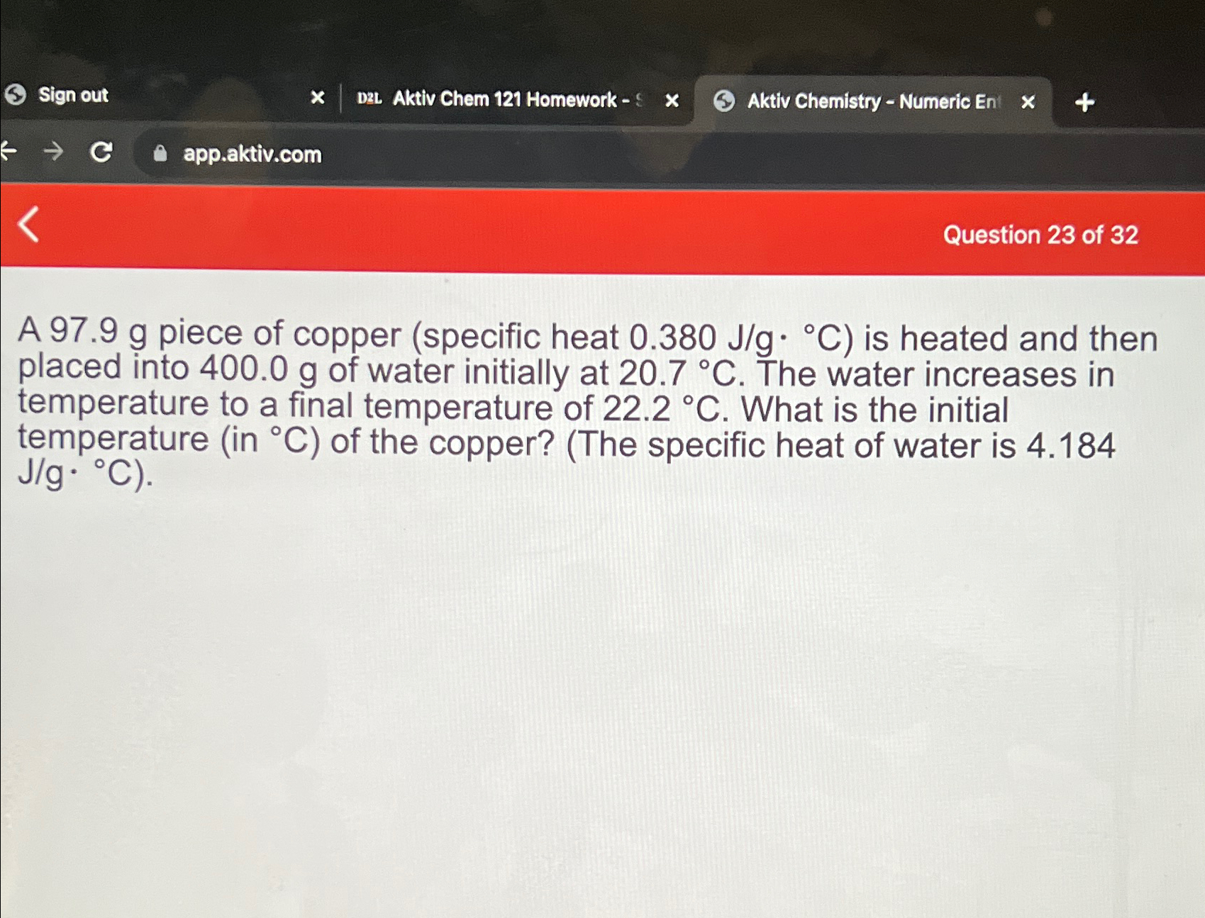 Solved Question Of A G Piece Of Copper Specific Chegg