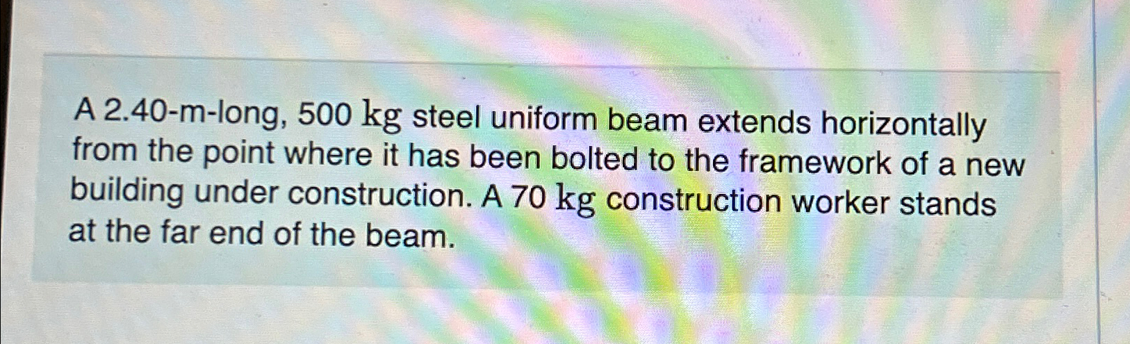 Solved A M Long Kg Steel Uniform Beam Extends Chegg