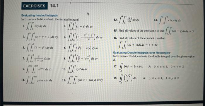 Solved Evaluating Iterated Integrals In Exercises 1 14 Chegg