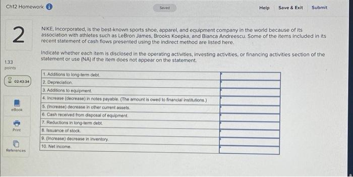 Solved Ch Homework Saved Help Save Exit Submit Nike Chegg