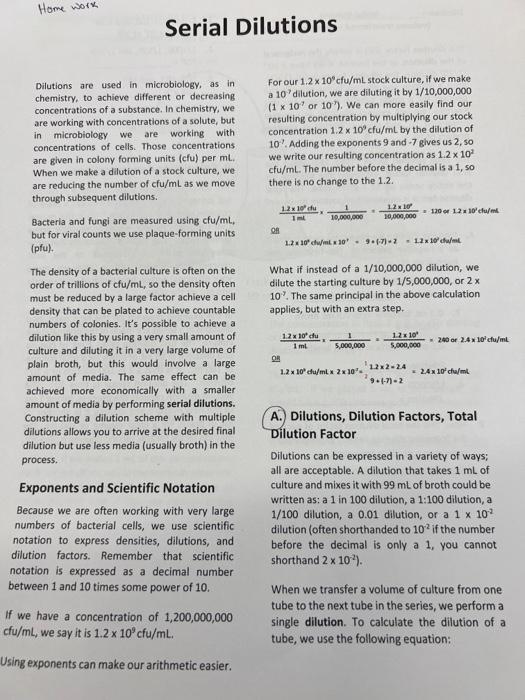 Solved Serial Dilutions Dilutions Are Used In Microbiology Chegg