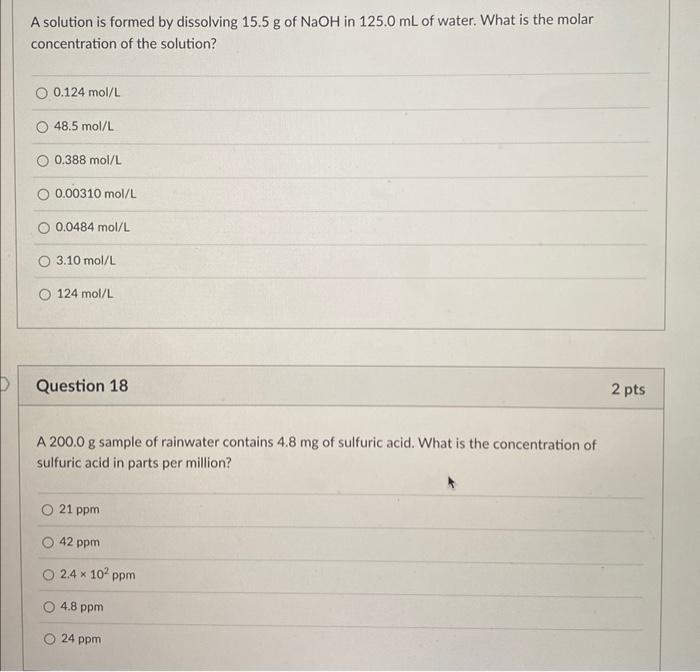 Solved A Solution Is Formed By Dissolving 15 5 G Of NaOH In Chegg