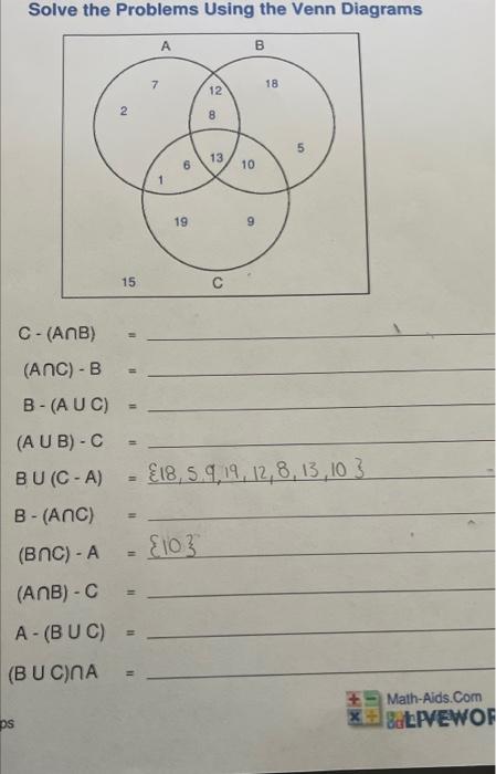 Solved Solve The Problems Using The Venn Diagram Solve Th