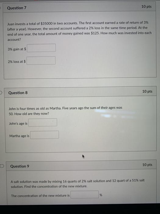 Solved Question Pts Juan Invests A Total Of In Chegg