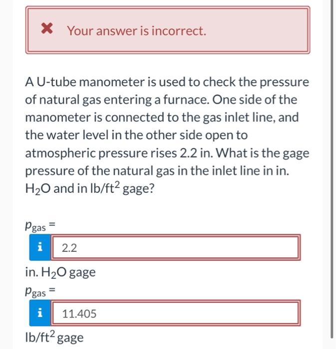 Solved A U Tube Manometer Is Used To Check The Pressure Of Chegg