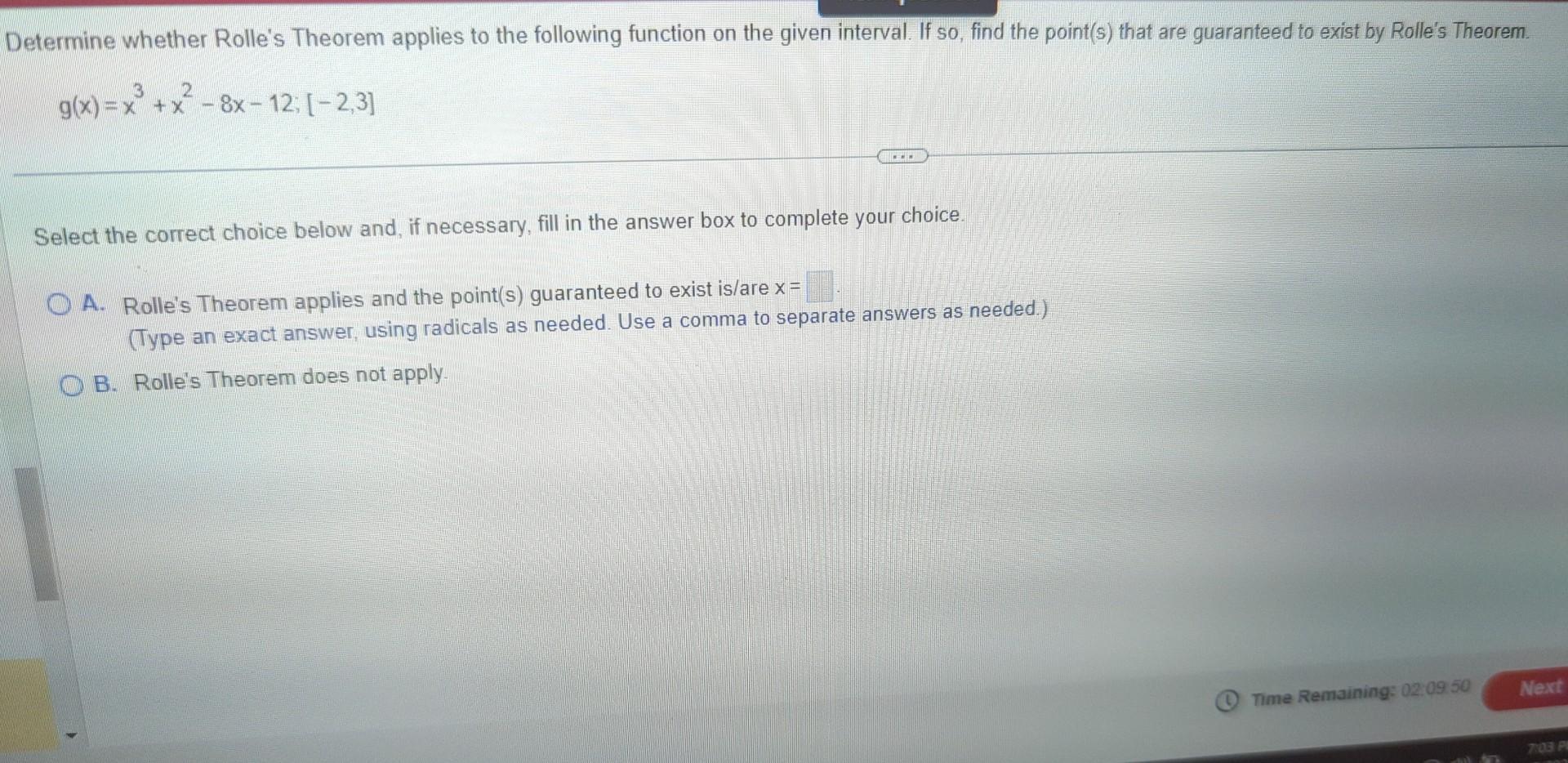 Solved Determine Whether Rolle S Theorem Applies To The Chegg