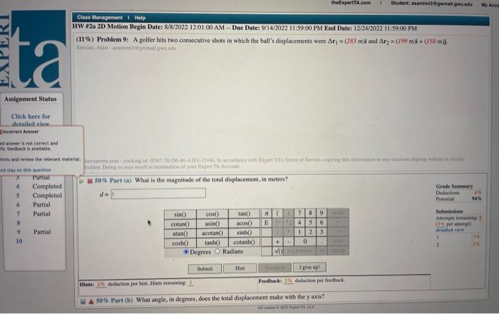 Solved Problem A Golfer Hits Two Consecutive Shots Chegg