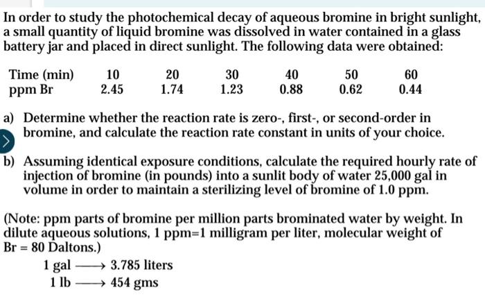 Solved In Order To Study The Photochemical Decay Of Aqueous Chegg