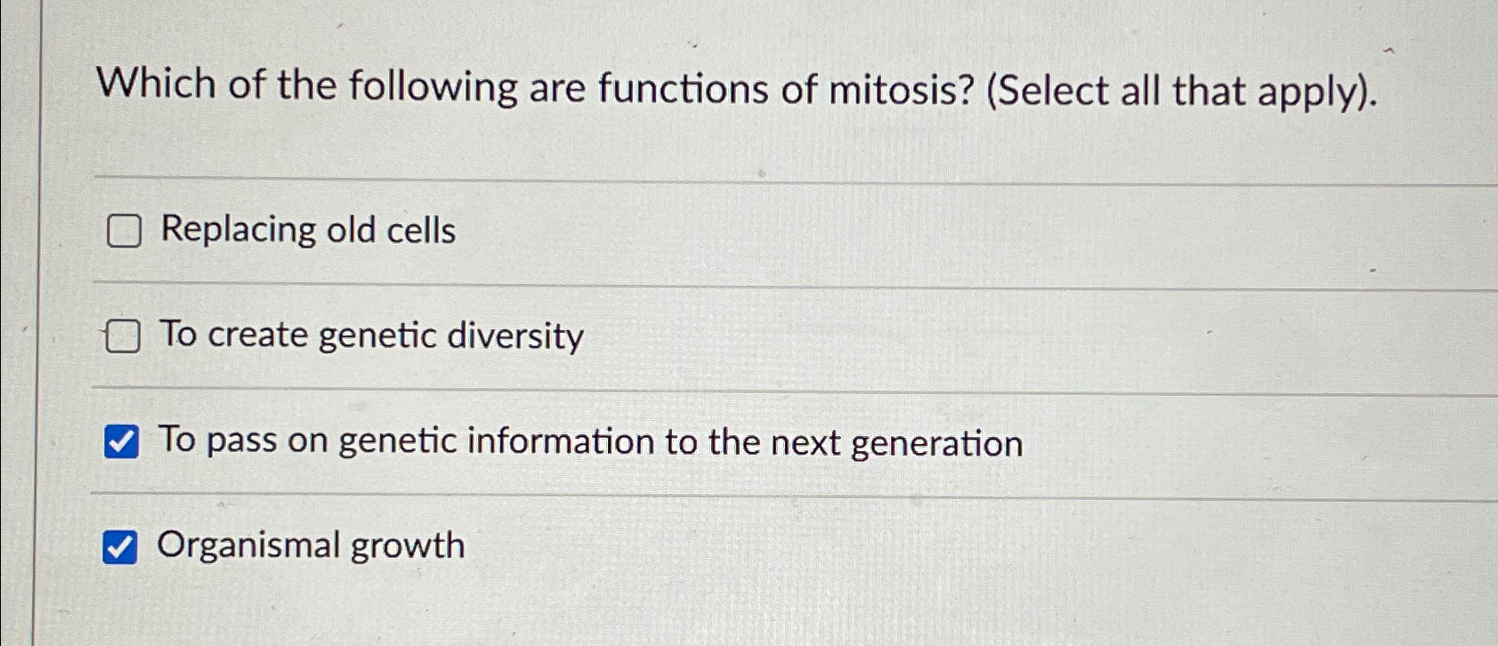 Solved Which Of The Following Are Functions Of Mitosis Chegg