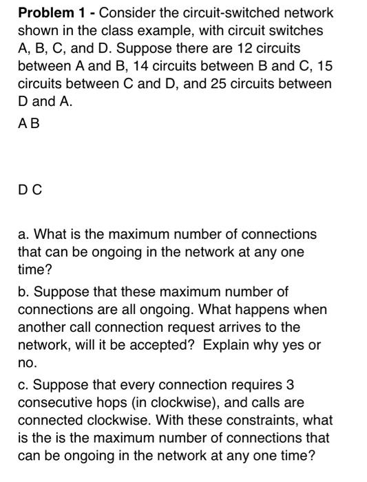 Solved Problem Consider The Circuit Switched Network Chegg