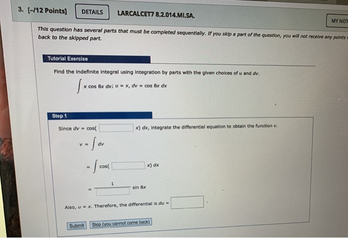 Solved 3 12 Points DETAILS LARCALCET7 8 2 014 MI SA MY Chegg