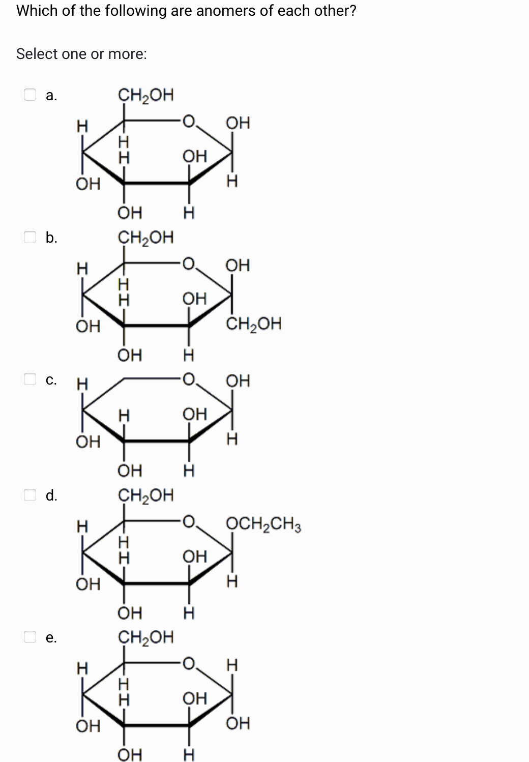 Solved Which Of The Following Are Anomers Of Each Chegg