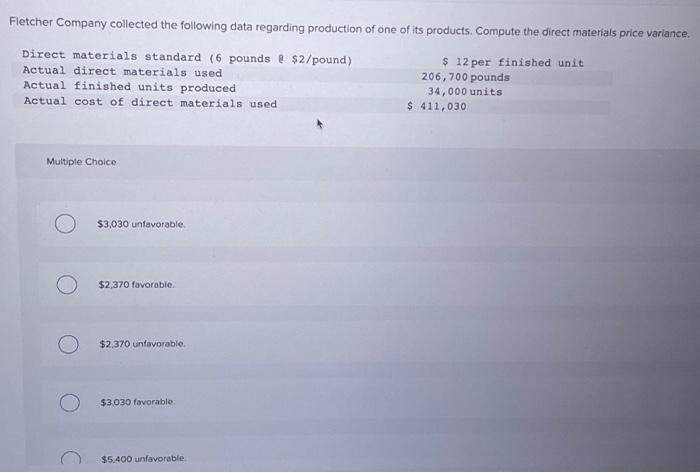 Solved Fletcher Company Collected The Following Data Chegg