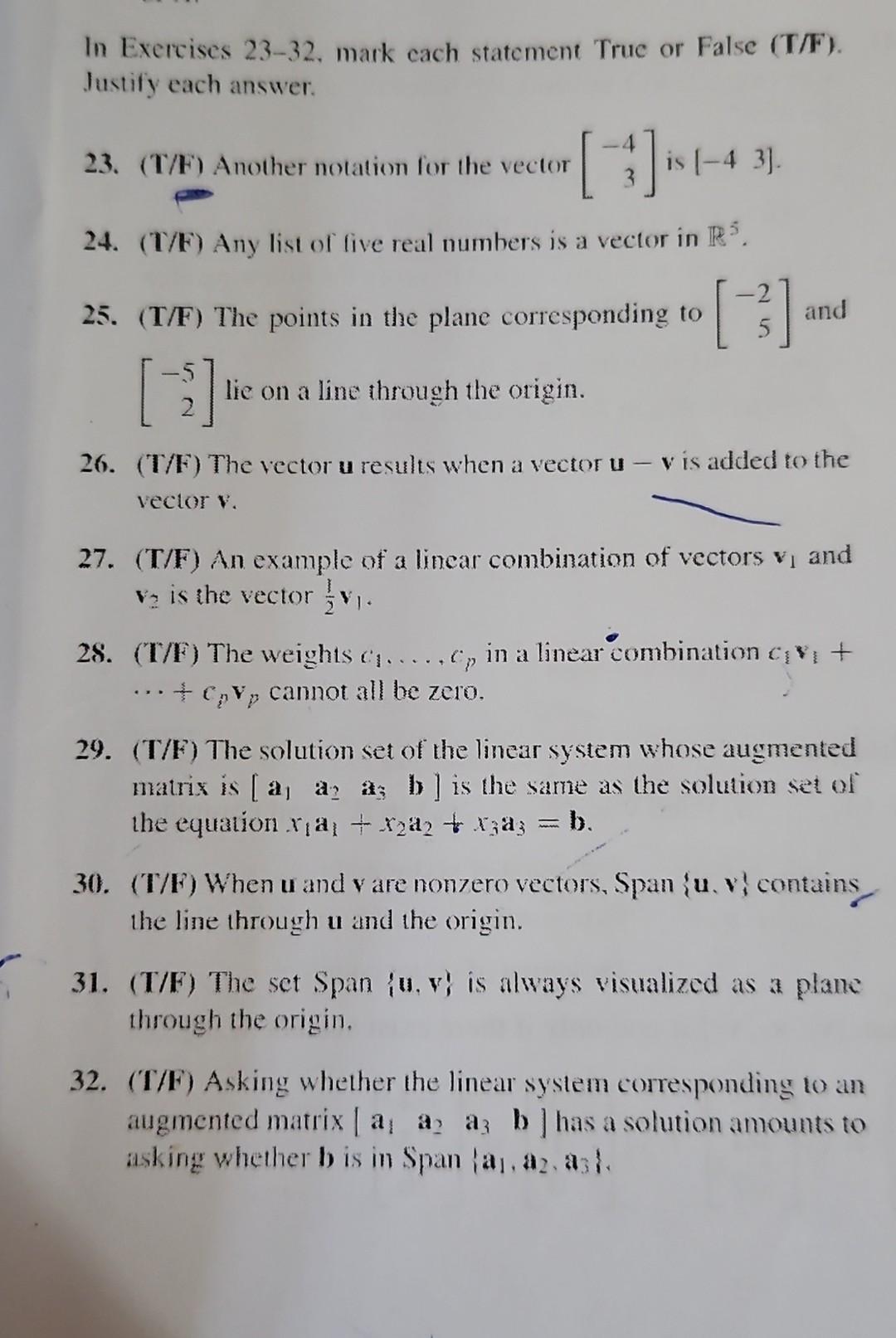 Solved In Exercises 23 32 Mark Each Statement True Or False Chegg