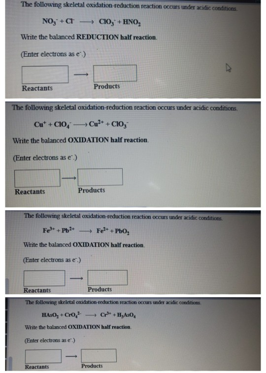 Solved The Following Skeletal Oxidation Reduction Reaction Chegg