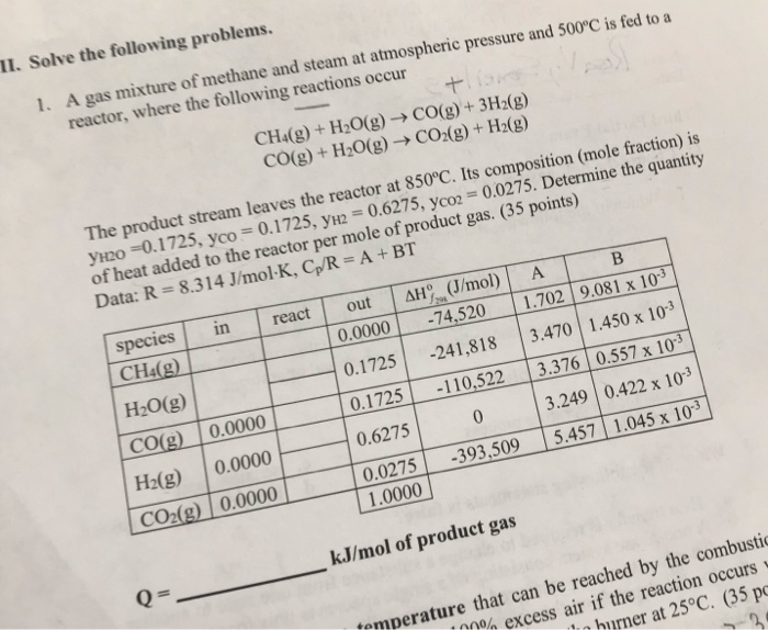 Solved II Solve The Following Problems 1 A Gas Mixture Of Chegg